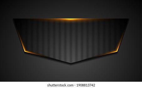 Black striped geometric shape with orange glowing lights abstract hi-tech vector background