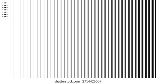 Textura de líneas degradadas de semitono rayadas negras. Fondo de gradación de rayas de Vertical descoloridas de delgado a grueso. Patrón de líneas paralelas de semitono negro aislado en Ilustración vectorial blanca.