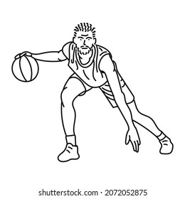 black striped illustration Young male muscular basketball player in action
