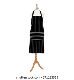 Black, striped kitchen apron on mannequin vector isolated, chef apron