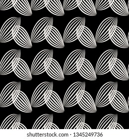Black striped leaves background. Seamless graphic pattern.