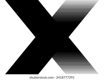 Black striped letter X on a white background. Line pattern. Vector background