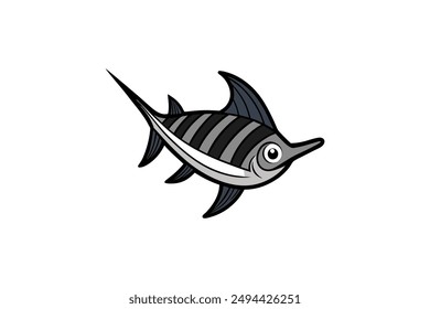 Black and Striped Marlin Vector Illustration - Cartoon, Clipart, and Line Art Design