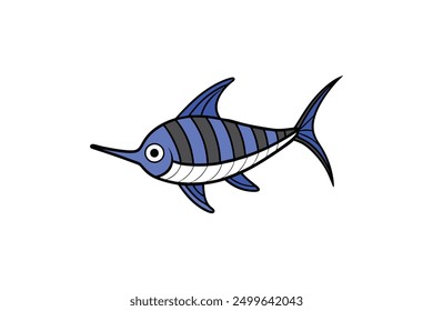 Black and Striped Marlin Vector Illustration - Cartoon, Clipart, and Line Art Design