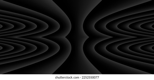 Black striped pattern background, 3d lines design, abstract symmetrical minimal dark gray background for business presentation, vector illustration