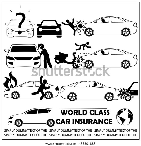 black striped pattern Car crash and car\
insurance icons in silhouette. In vector\
style