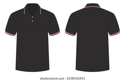 Black striped polo shirt mockup front and back view