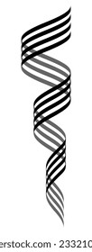 Black striped shiny curly ribbon. Black and grey