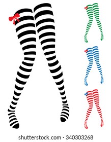 Black Striped Stockings and Variations. Vector Illustration of Human Legs in Black Striped Stockings. Illustrator 8, global colors, neat work, easily editable.