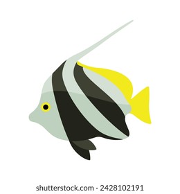 Black striped tropical fish. Aquarium fish. Flat style vector illustration.