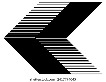 Black striped vector arrow on a white background. Pointer. Navigation element. Vector pattern. vector background. Isometry.