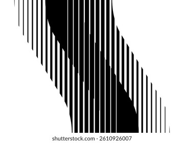 Black striped vector pattern with curved lines on a white background. Modern design element. Abstract vector background. Striped wave.