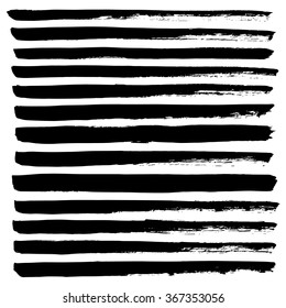 Brush stripes vector seamless pattern. Black stripes on white backdrop