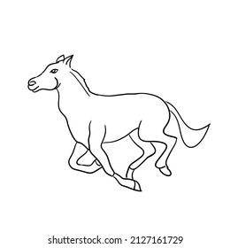 Black stripes depicting a horse running at speed.Four legs were floating above the ground.Isolated vector illustration on a white background.