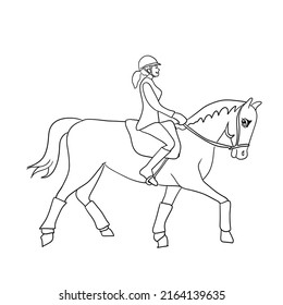 black stripes depicting a woman riding a horse.Isolated vector illustration on a white background.
