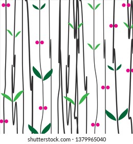 Black stripes with leaves and flowers for fashion fabrics, wallpaper, vector background