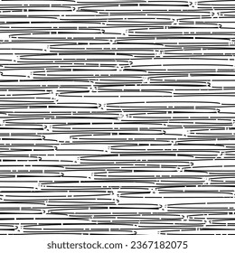 Black stripes or lines drawn with breaks on a white background. Detail, striated texture. Streaks on the horizontal. Vector seamless.