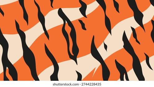 Black stripes on orange and beige background, tiger pattern
