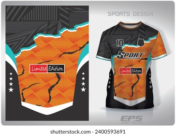 Black stripes orange tear marks pattern design, illustration, textile background for sports t-shirt, football jersey shirt mockup for football club. consistent front view