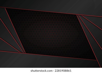 Black stripes overlapping with red lines background. Vector illustration. 