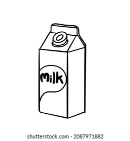 Black stripes in the shape of a paper milk box with a lid.Next to the box is the text "Milk".Isolated vector illustration on a white background.