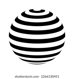 Esfera de rayas negras sobre fondo blanco