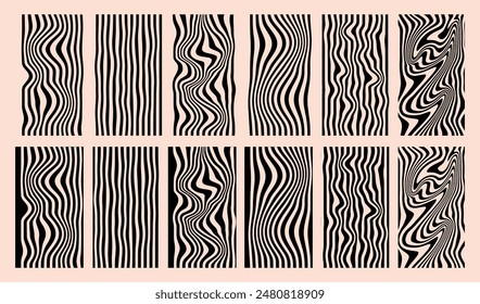 Black stripes waves abstract background collection. Isolated vector illustration irregular, curved lines pattern wallpaper for posters, social media templates, posts, banners