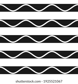 Black stripes with a white wavy line on a white background. Modern seamless illustration for textiles, surfaces, fabrics, paper.