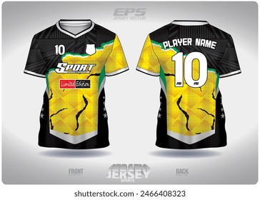 Black stripes yellow tear marks pattern design, illustration, textile background for sports t-shirt, football jersey shirt mockup for football club. consistent front view