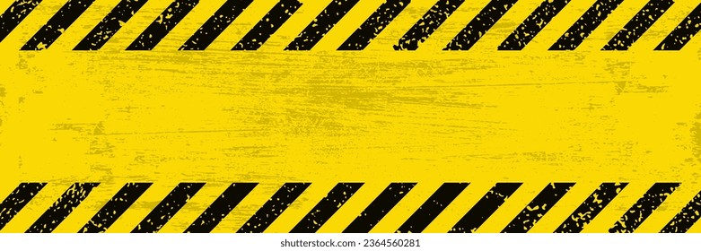 Black Stripped on yellow background. Grunge long plaque with yellow and black stripes and text space. Template rectangle. Vector illustration EPS10.