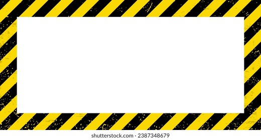 Negro Despojado sobre fondo amarillo. Grunge una placa larga con rayas amarillas y negras y espacio de texto blanco. Rectángulo de plantilla. Ilustración del vector EPS10.
