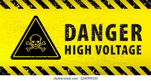 Black Stripped Rectangle on yellow background. Blank Warning Sign. Sign of Danger High Voltage. Template in grunge style.  EPS10.