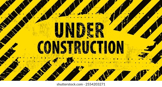 Black Stripped Rectangle on yellow background. Blank Warning Sign. Under Construction background. Vector illustration EPS10.