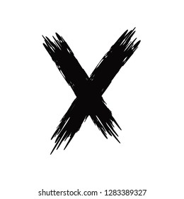 Black Stroke Cross Check Mark Vector Illustration. Negative Sign Brush Design