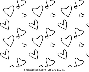 Formas de corazón de golpe negro diseño sin costuras. El corazón ama el diseño del Vector del patrón del doodle. Cariño. Devoción