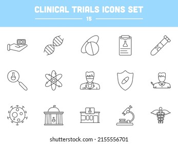 Black Stroke Illustration Of Clinical Trials Icon Set.