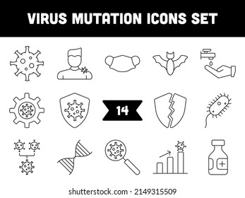 Black Stroke Illustration Of Virus Mutation Icon Set.