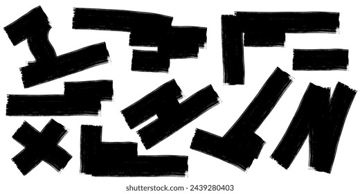 Black stroke, ink, grunge texture. Set of black paintbrush collection. Vector illustration