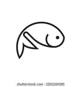 black stroke line one fish make a white transparent background