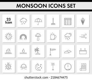 Black Stroke Monsoon Square Icon Or Symbol Set.