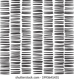 Black stroke paintbrush stripes vector pattern. Doodle and scribble minimalist wallpaper. Seamless background.