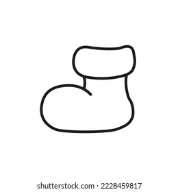 The black stroke of Santa Claus's boot is on a white background. Flat vector illustration. Icon for Christmas designs, prints, papers, decorations, banners, stickers, invitations, cards, and labels.
