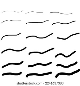 Aislamiento de golpes negros. Pulso de lápiz de moda para pintura negra, grunge, suciedad, repuesto, banner de suciedad, ilustración del vector de trazo de pluma, línea, trazo templado. 
