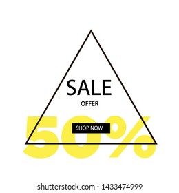 Black stroke triangle with yellow 50% discount. Sale banner template design. Big sale special offer. Special offer vector illustration can be use banner, poster, flyer, brochure, sticker.