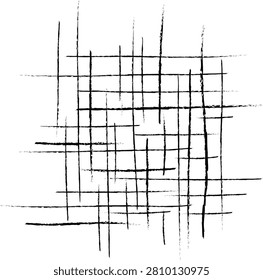 Black strokes of charcoal. Intersecting lines minimalist square background. Geometric monochrome criss cross design element. Abstract grunge vector textured.