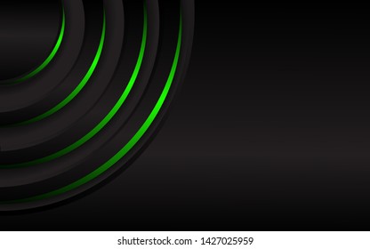 Black structure abstract modern background texture. Overlap layer 3D effect with green luxury technology decoration