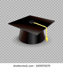 Black Student Hat, Isolated On Transparent Background. Vector.