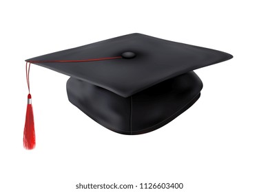 Black student hat, isolated on white