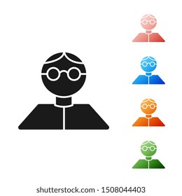 Black Student icon isolated on white background. Set icons colorful. Vector Illustration