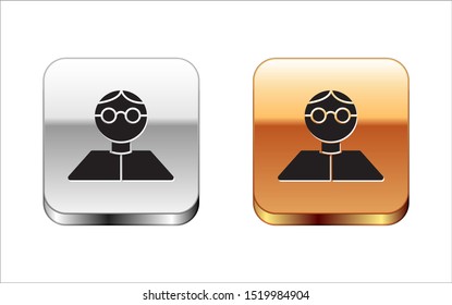Black Student icon isolated on white background. Silver-gold square button. Vector Illustration